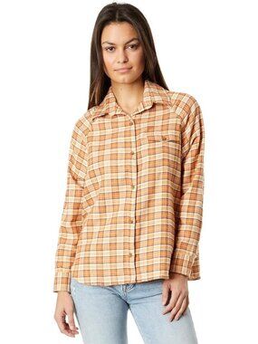 NWT New Billabong Best Time Cotton Long Sleeve Plaid Shirt In Toffee Size L